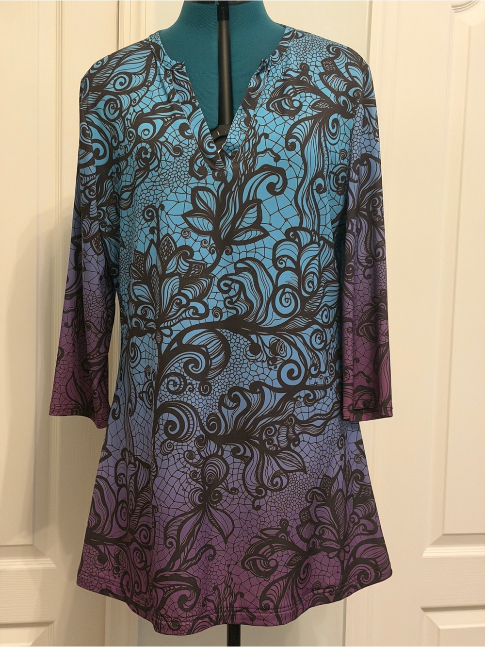 Gradient Blue & Purple Floral V-Neck Tunic 1X